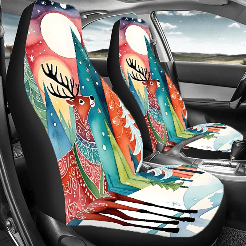 Fit Car Seat Covers Compatible For Vehicles - Winter Deer & Floral Forest, Heavy-Duty Front/Rear Seat Protectors, Pet-Proof - Co