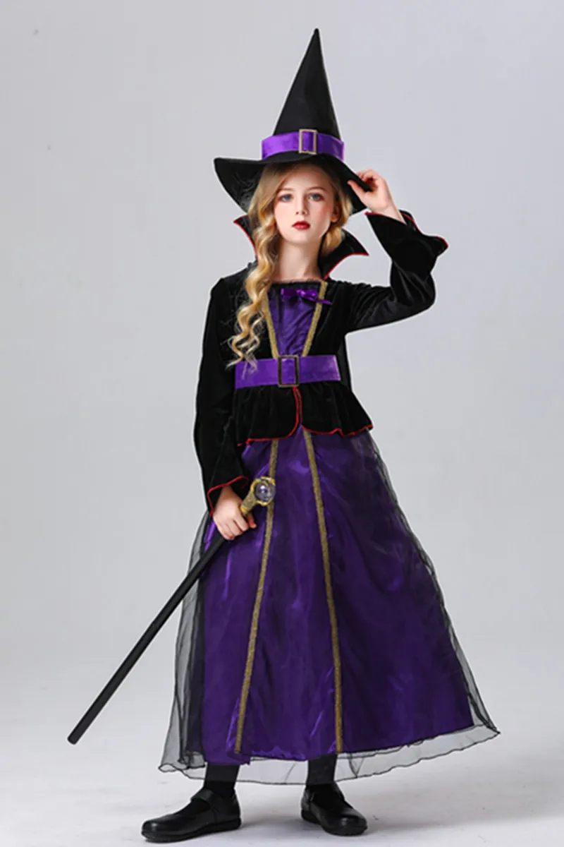 

Halloween Children Girls Evil Magic Witch Cosplay Dress Purim Disguise Party Kids Purple Ghost Vampire Fancy Costume Gown