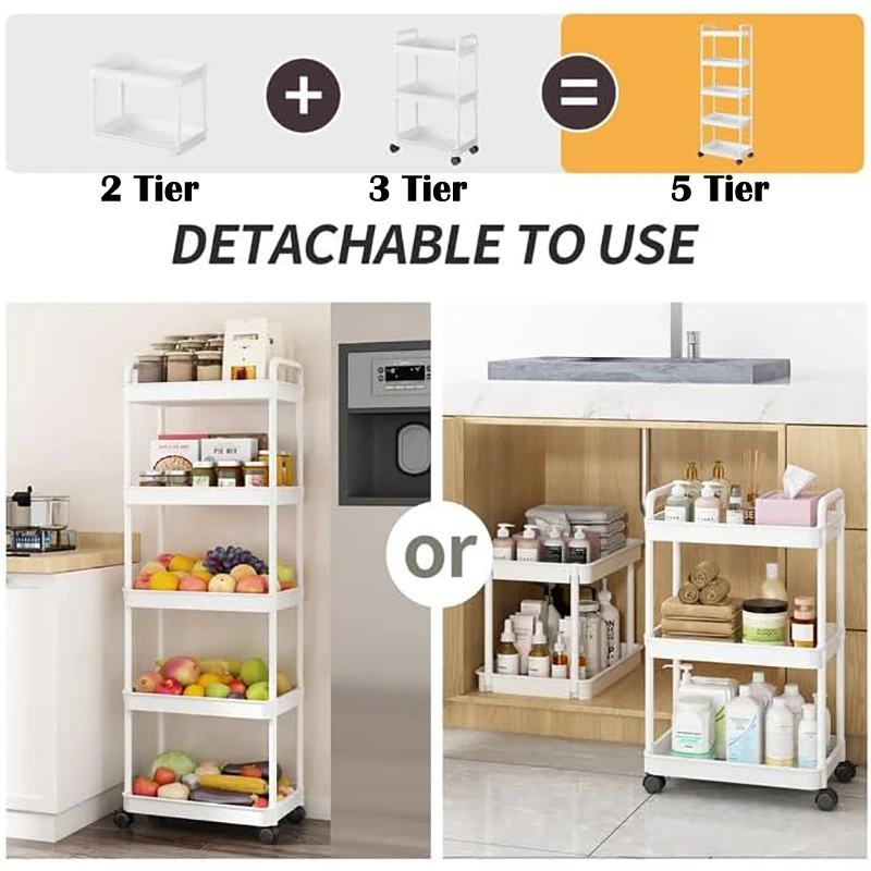 5 Tiers Trolley Organizer Auxiliary Rolling Cart With Wheels Shelf Kitchen Furniture Cabinet Storage Rack Bathroom Mobile Cart