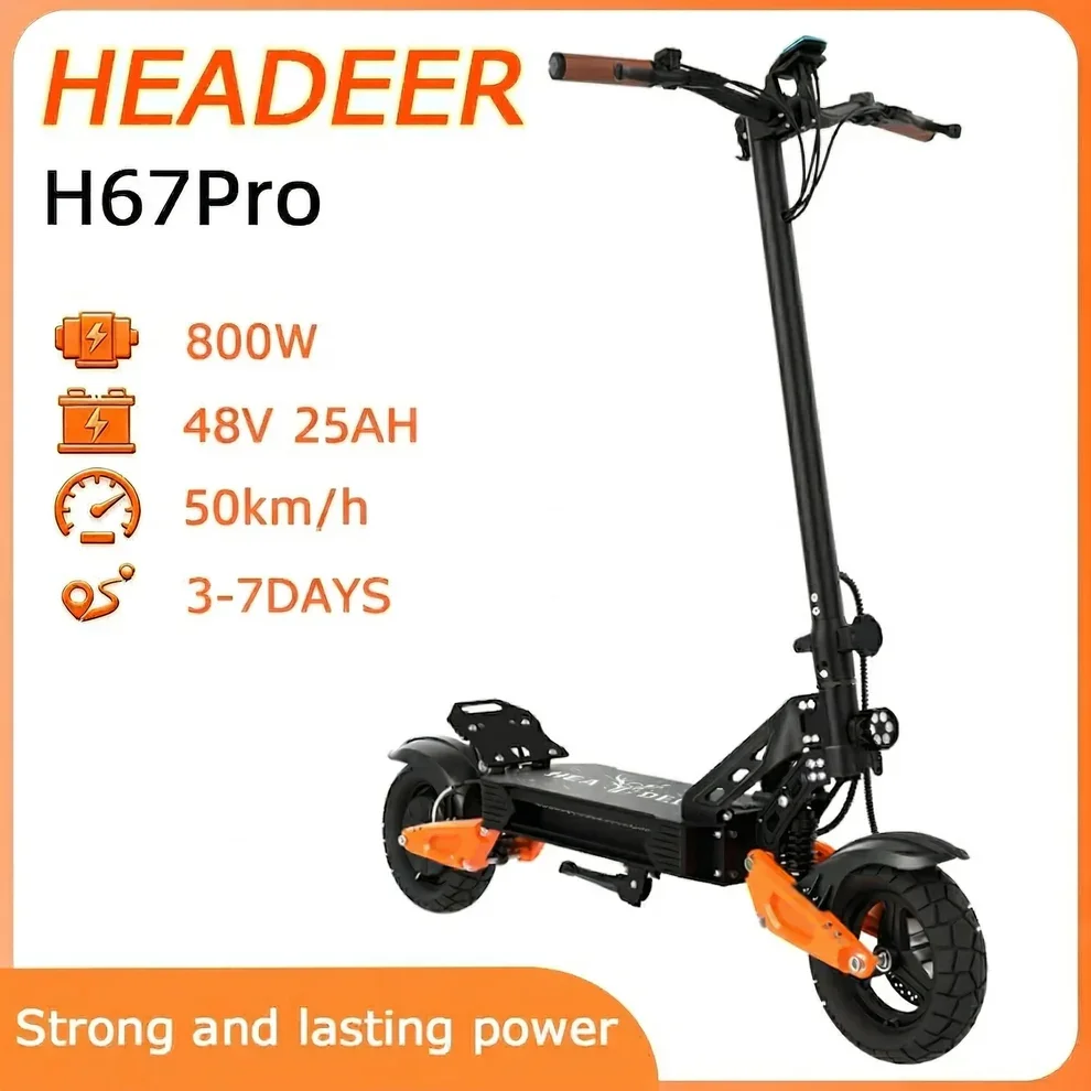 H67Pro E-Scooter 800W Leistungsstarker Motor 1600W Spitzenleistung 48V15.6AH/48V25AH Langstrecken-Akku Elektroroller Doppelte Scheibenbremse 11-Zoll Offroad-Reifen Höchstgeschwindigkeit 50km/h Für