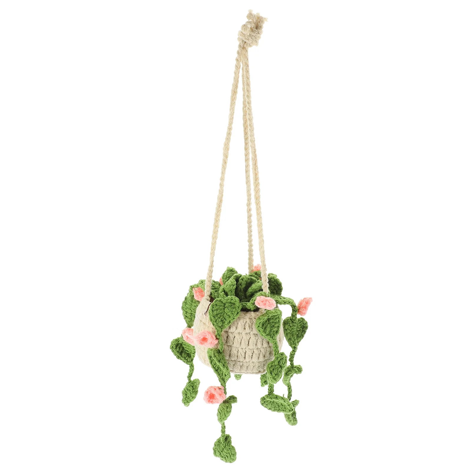 

Hand-Crocheted Yarn Plant Pendant Car Interior Hanging Decor Rearview Mirror Hanging Basket Car Accessory Crochet Plants