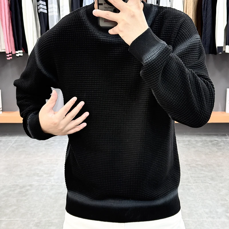 Autumn Knitted Sweater for Men Long Sleeve Casual Wool Blend Sweaters Male Round Neck Business Office Social Versatile Pullover