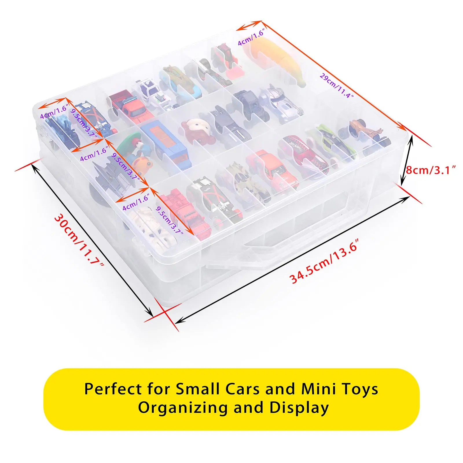 양면 장난감 보관 정리함, 48 칸, 핫 휠용 장난감 정리함 운반 케이스, 성냥갑 자동차, 작은 인형