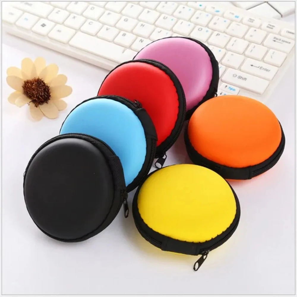 Round Earphone Case Portable Data Line Charging Cable Storage Box Holder Memory Cards Coins Storage Box Travel Carrying Bag