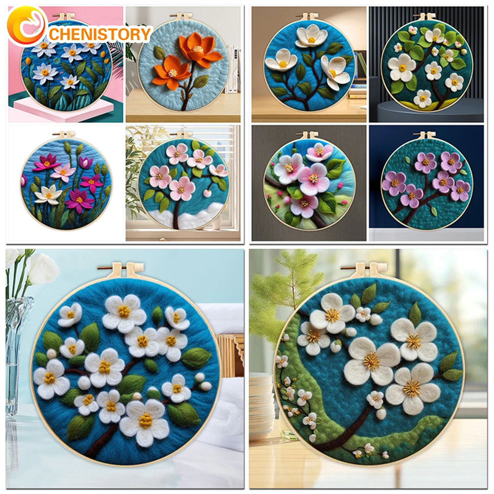 

CHENISTORY 20x20cm Frame With DIY Wool Felting Painting Kit Embroidery Beautiful Flower Needle Handmade Wool Paintings Gift