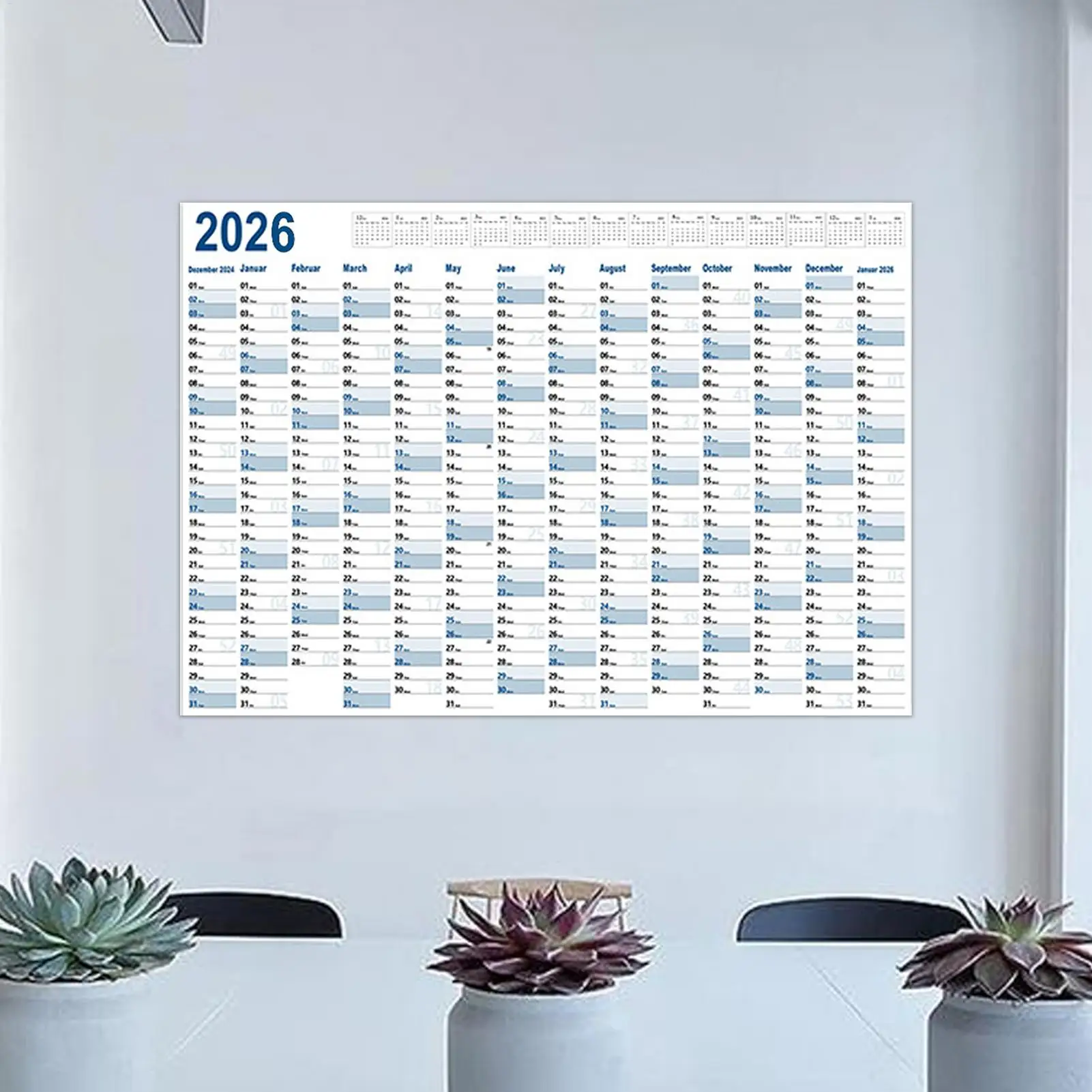 ปฏิทิน 365 วัน ปฏิทินวางแผนรายปี ปฏิทินปี 2026 ปฏิทินวางแผนขนาดใหญ่สำหรับห้องเรียน ห้องออกกำลังกาย โครงการ และที่ทำงาน