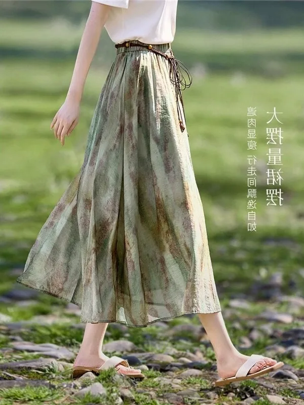 Elegant Printed Half Skirt Women's Luxury Brand Summer Slimming Skirt Polyester Fiber Casual A-Line Skirt Standard Fit