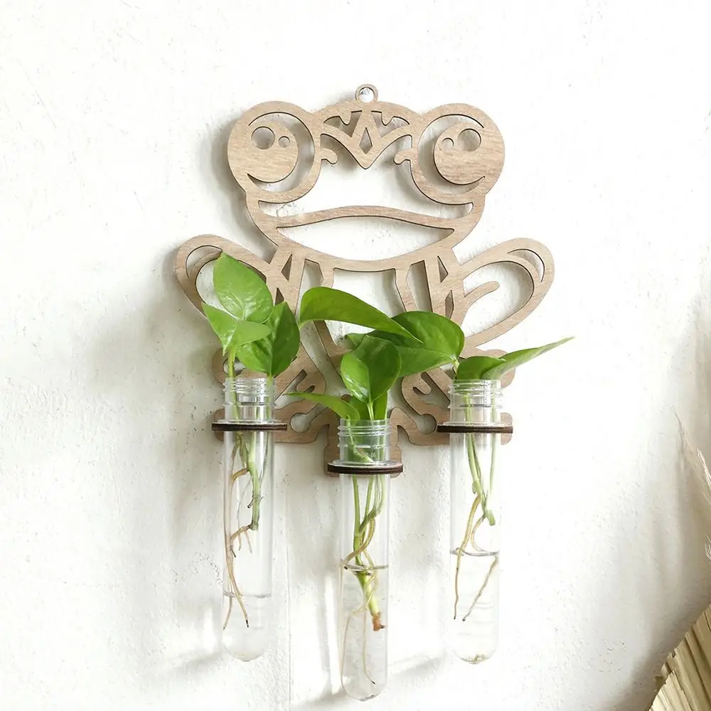 Wooden Hydroponic Planter Shelf Vase Home Ornaments Wall Mounted Planter Retro Hollow Out Wall
