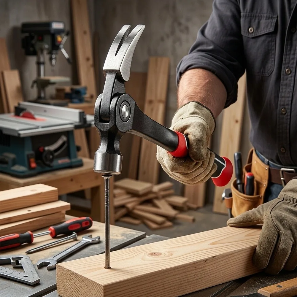Adjustable Angle Claw Hammer With Stand High Carbon Steel Integrated Nail Hammer Non-Slip Handle Portable Household Hand Tools