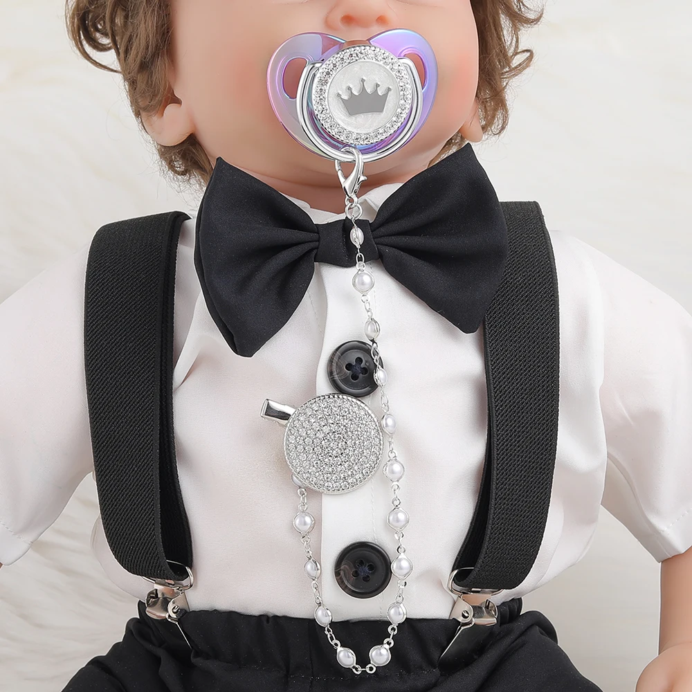 Baby Pacifier Beads With Luxury Crown Bling Newborn Baby Infant Food Grade Silicone Dummy Nipples For Baby Shower Gift Chupetes