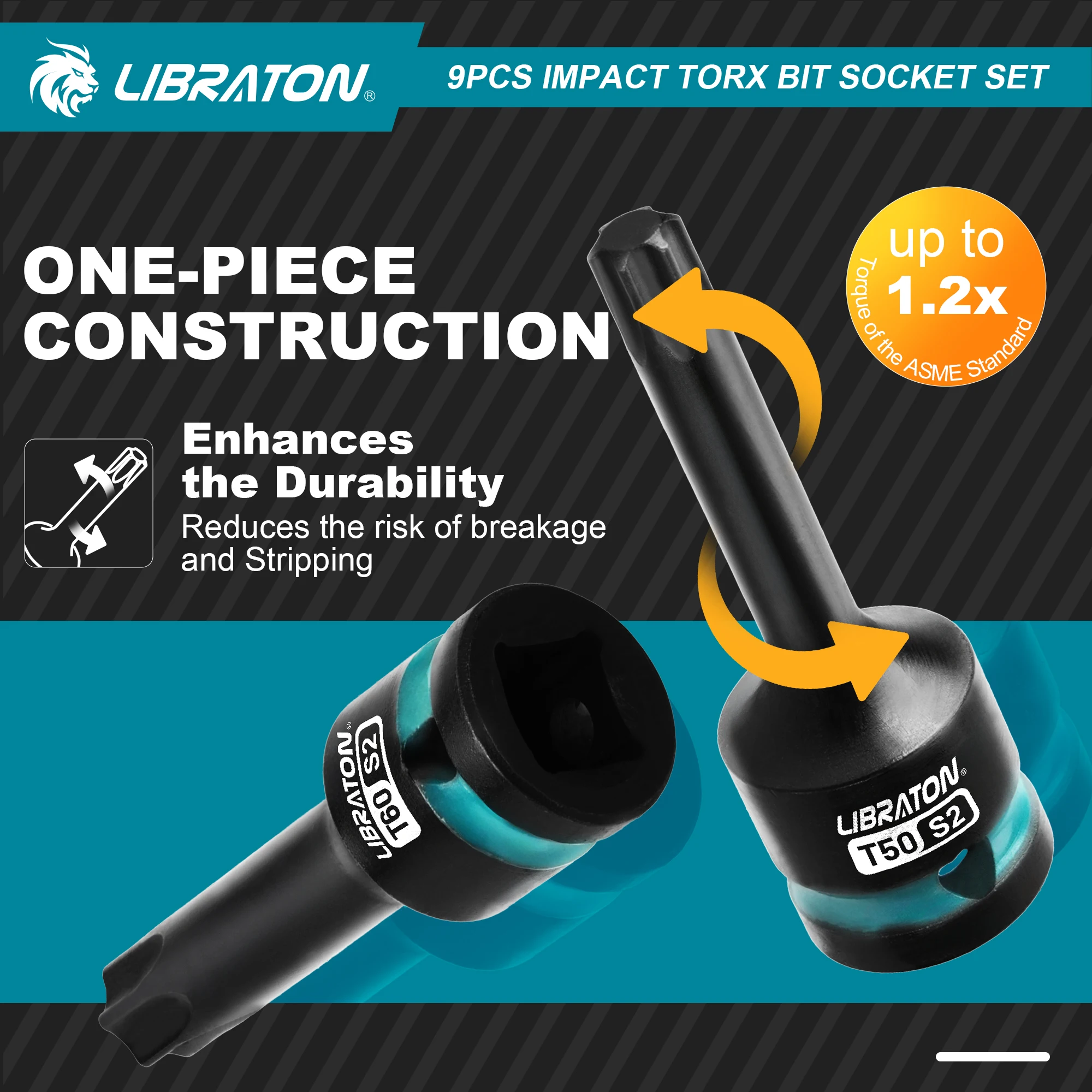 LIBRATON 9 шт., комплект насадок Torx Impact, 1/2 дюйма, ударные головки со звездами T30-T80, профессиональный механический ремонт автомобилей