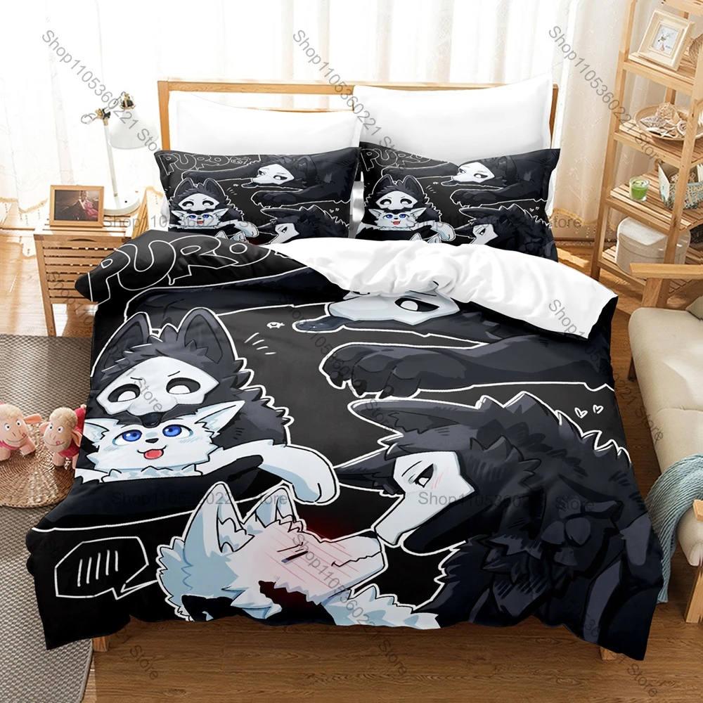 Juego de Ropa de Cama de Látex Oscuro con Diseño de Lobo, Funda Nórdica con Patrón 3D + 2 Fundas de Almohada, Ropa de Cama Peluda para Cama Individual, Queen y King