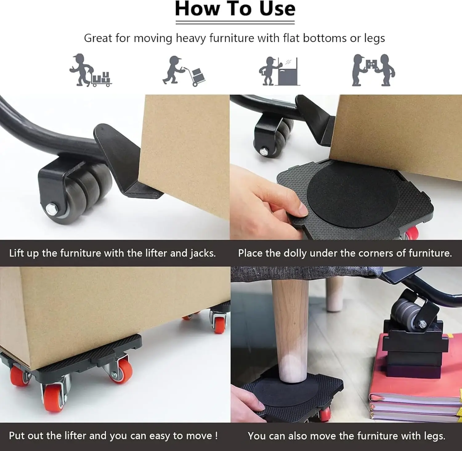Furniture Movers with Wheels Portable 4 Wheels Furniture Dolly Furniture Mover Tool with 360°Rotation Rubber Wheels