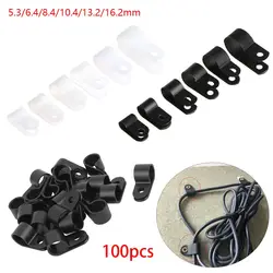 100PCS R-Type Nylon Cable Clamp Plastic P Clips Black Nylon Fasteners Cable Mounting Fix Hardware Electrical Fittings Durable