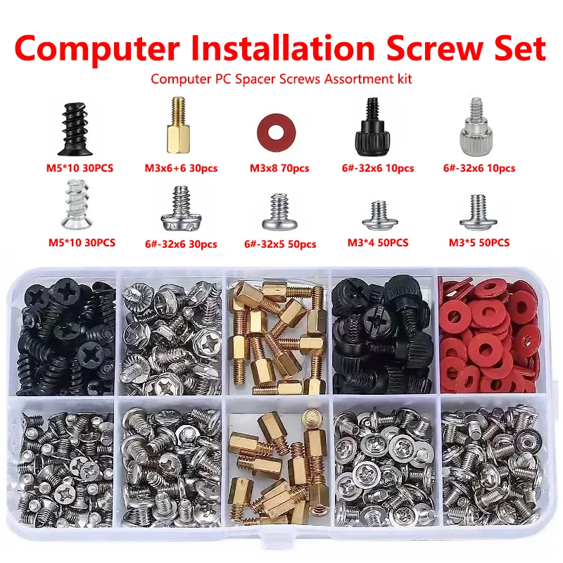 228/360PCS Computer PC Case Hard Disk Drive Fan Motherboard Power Supply Server HDD PSU PCI Mount Repair DIY Screw Bolt Kit Set