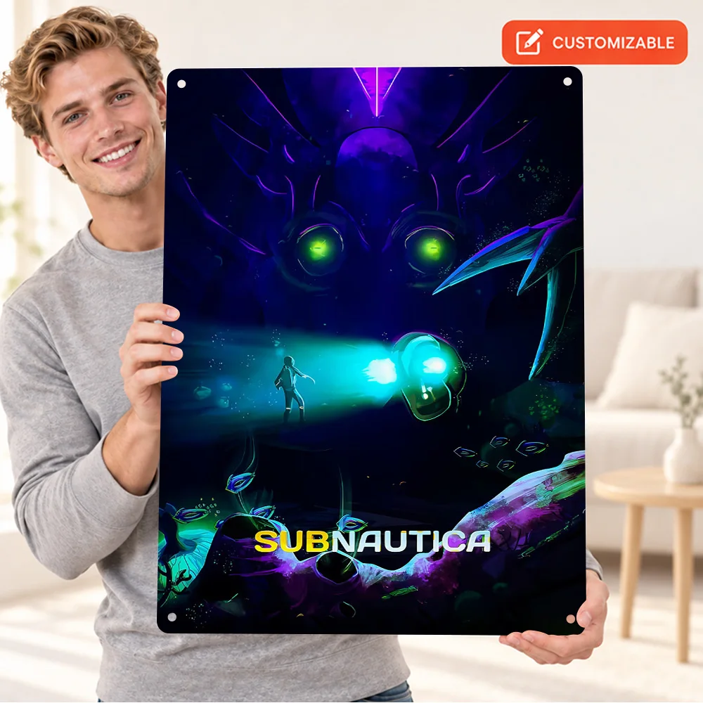 Subnautica Printed Poster Customized Aluminum Metal Sign Glowing Underwater Creature Graphic Wall Art For Game Lounge Gamer Gift