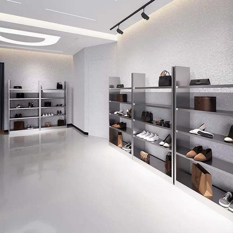 & Brushed Stainless Steel Floor Standing Shoe Rack, Multi-layer Display Shelf for Shoe Store, Garment & Bag Organizer Ome