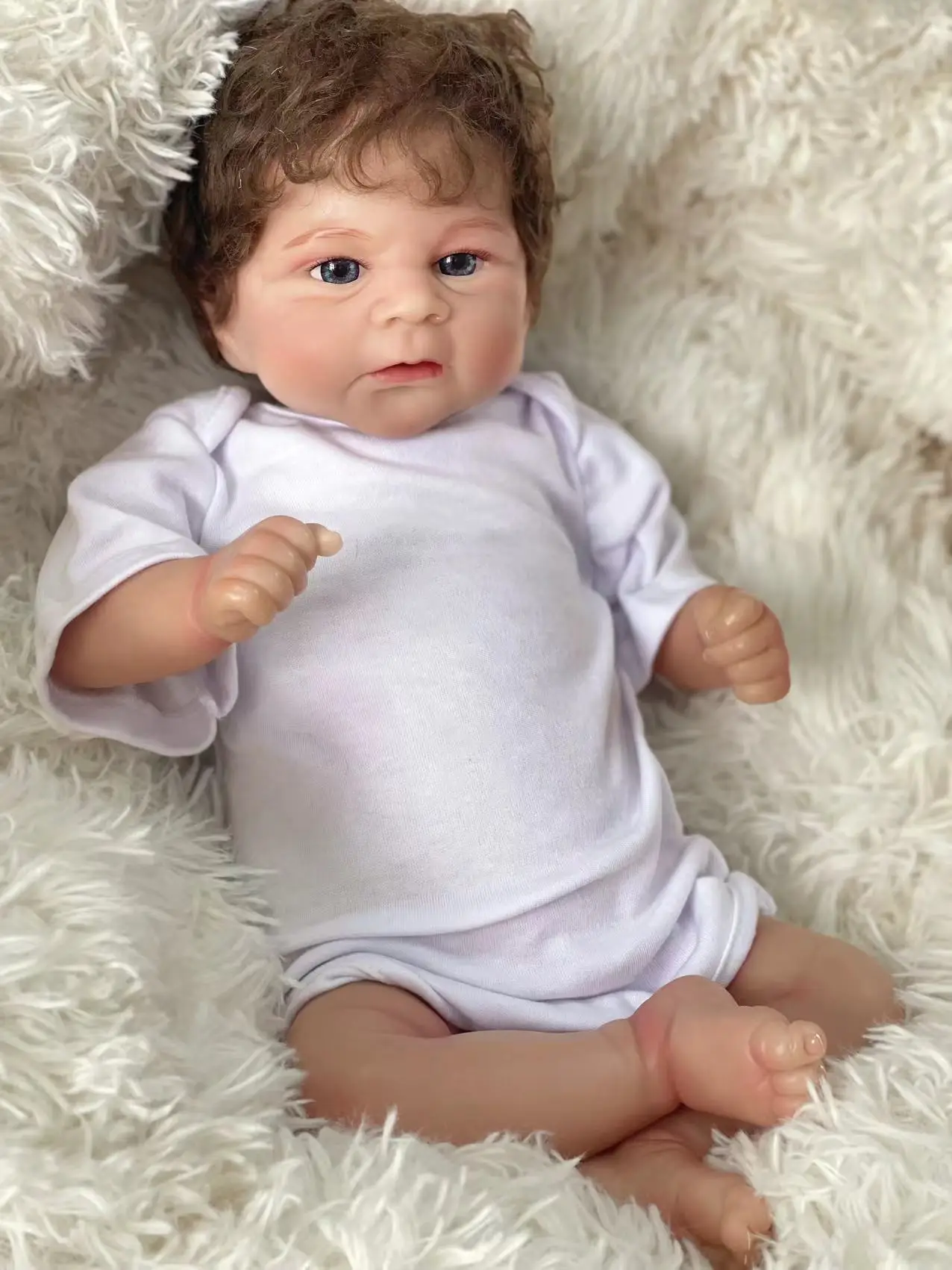Elijah Reborn Doll Kit 18inch Unassembled Lifelike Multiple Layers Painting Doll Parts Visible Veins Hand Rooted Curly Hair