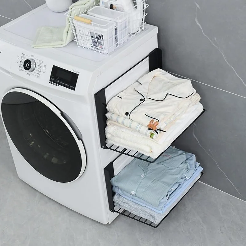 1PC Magnetic Metal Washing Machine Side Shelf Space-saving Folding Clothes Rack No Punching Temporary Rack Simple Bathroom Shelf