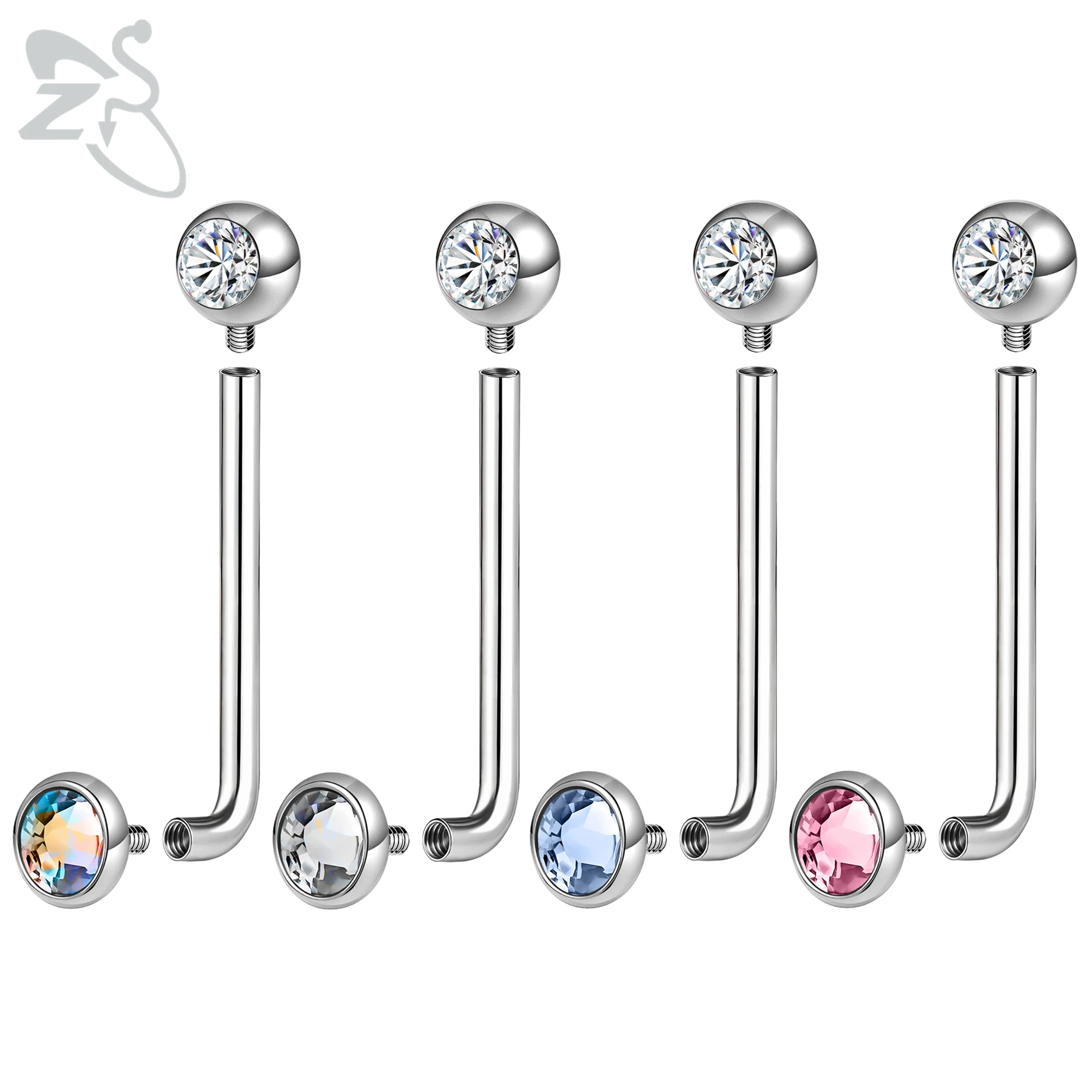 

ZS 1 Piece 14G F136 G23 Titanium Steel Belly Button Ring Men Women 4 Color CZ Crystal Navel Piercings Body Jewelry 10/12/14/16MM