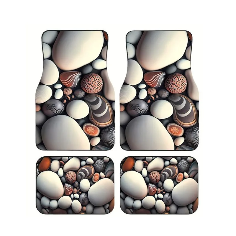 

4Pcs Pebble Stone Print Car Floor Mats Universal Non-slip Waterproof Floor Mats for Car SUV Truck Interior Decor