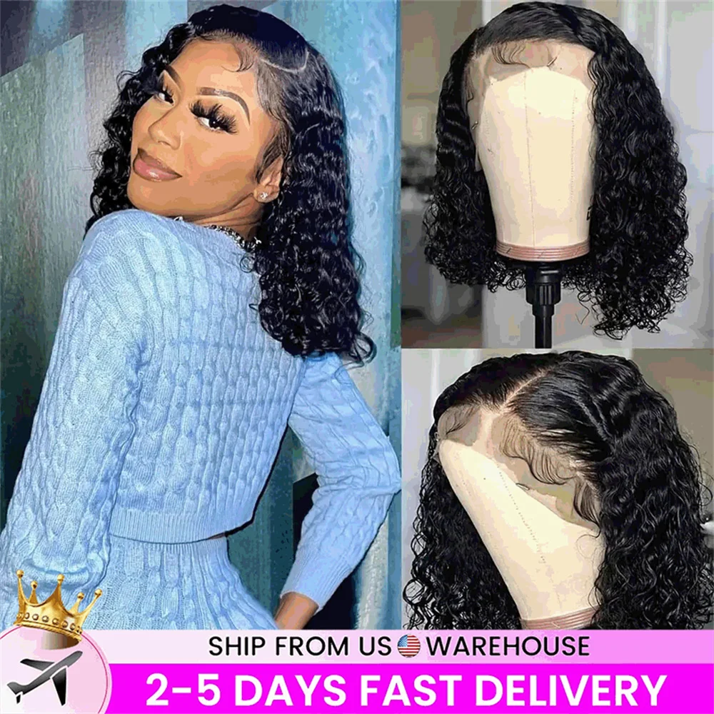 13x4 Lace Frontal Wig Human Hair Brazilian Deep Wave Bob Wig Natural Hairline Remy Short Curly Closure Wig Preplucked Baby Hair