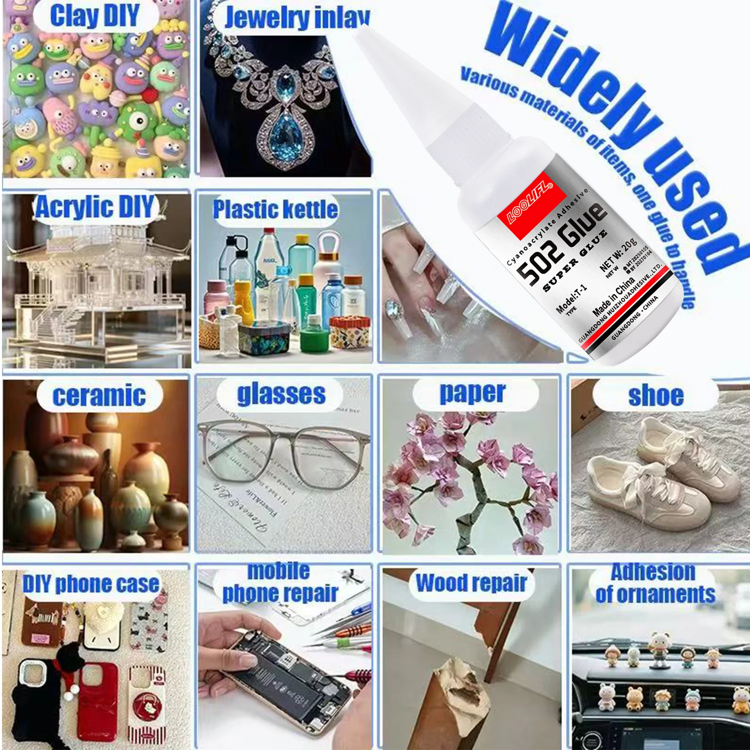 Multi-Purpose 502 Super Glue Instant Strong Adhesive Quick-drying Cyanoacrylate Leather Rubber Wood Metal Bond Liquid Glue Tool