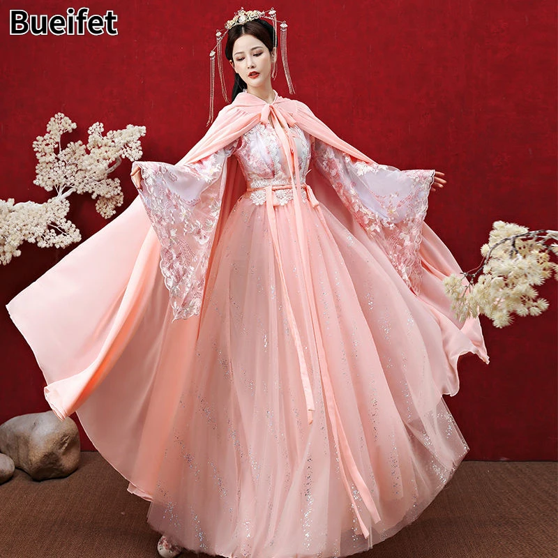 Chinese Style Hanfu Cape Cloak Fairy Hooded Oriental Ancient Princess Overcoat Vintage Pink Hanfu Cape Costume Ancient Cardigan