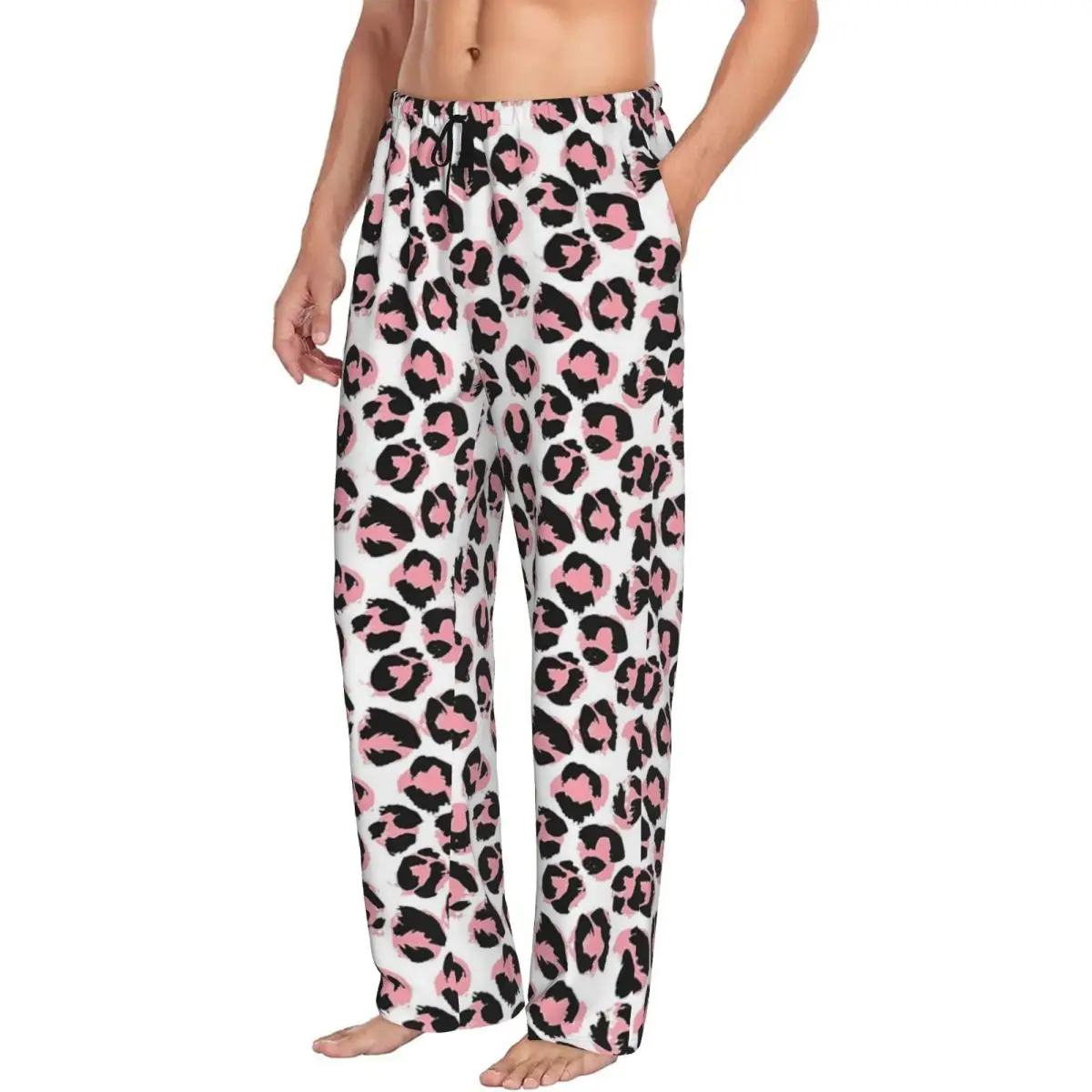 Custom Pink Leopard Men Pajama Pants Lounge Sleep Sleepwear Bottoms with Pockets