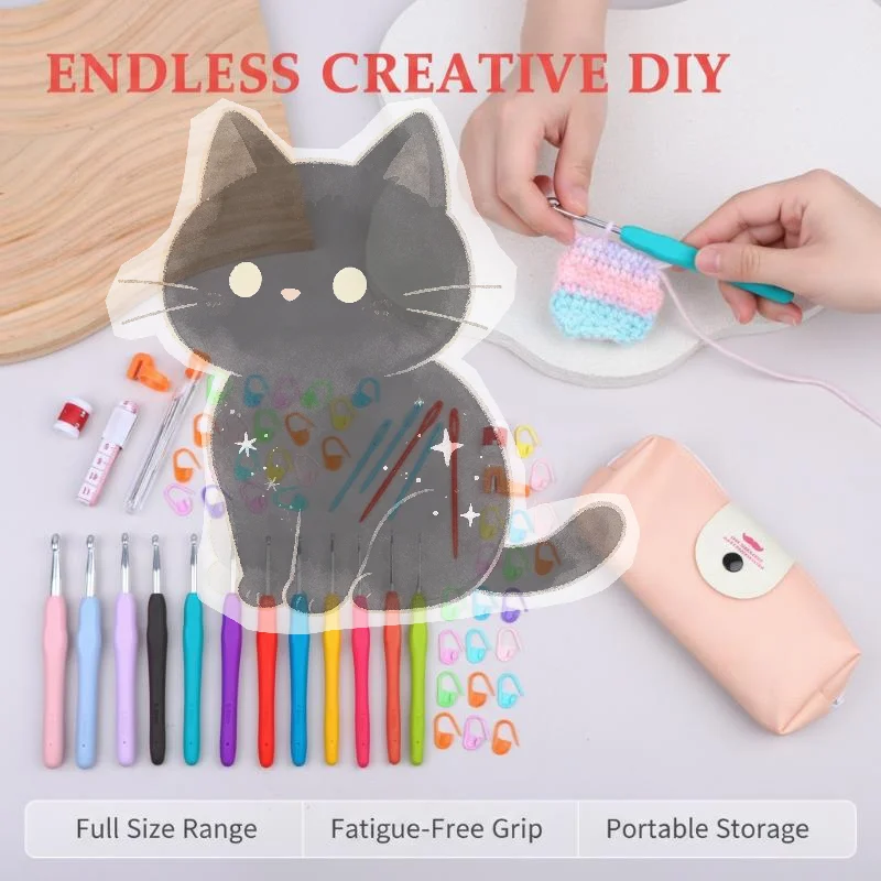 Portable Crochet Hook Set Polished Surface Multicolor Knitting Needles with Storage Bag for Handmade Yarn Projects