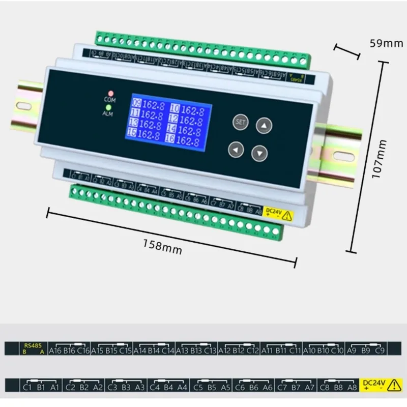 RS485 Multi-Channel Temperature Sensor Module for PT100 RTD 8/16 Channel