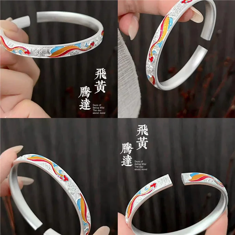 

Enamel S999 Bracelet Women, Coin Design, Niche Versatile Fashion Silver Bangle