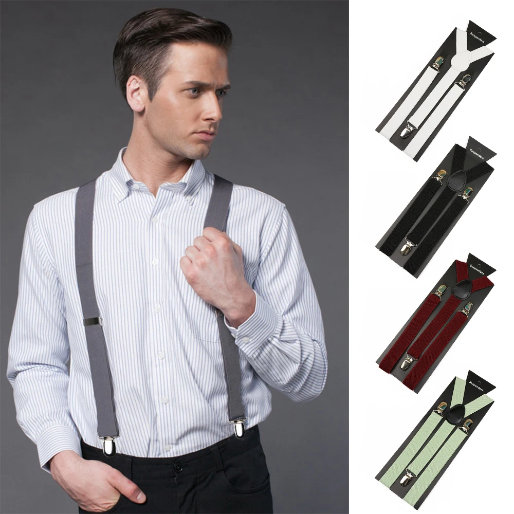 

Сплошной цвет ремень для мужчин и женщин, подтяжки из полиэстера с Y-образной спинкой, регулируемые эластичные подтяжки на клипсах, аксессуары для деловой вечеринки, свадебного костюма