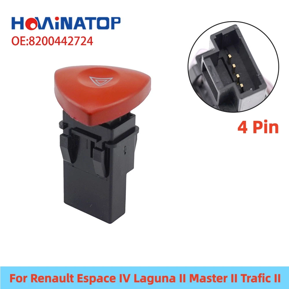 HOWINATOP 8200442724 252904889R 820048004 8200002441 4 Pin Hazard Warning Switch For Renault Espace Laguna Master Trafic