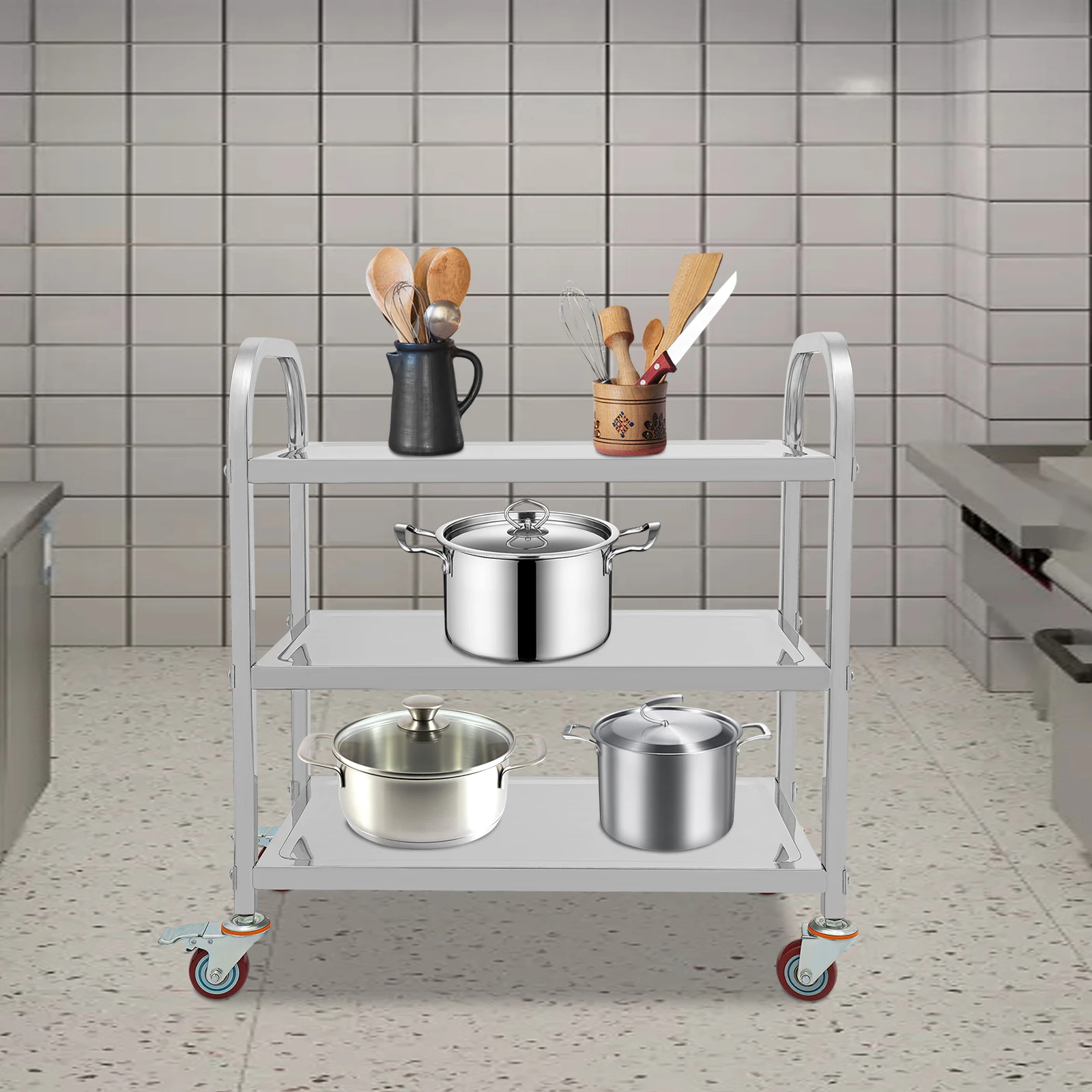 3 Tier Stainless Steel Kitchen Trolley Cart Utility Serving Storage Rolling Car Shelf Kitchen Trolley Car used in Beauty Clubs/Spa Clubs/Hotels image 4
