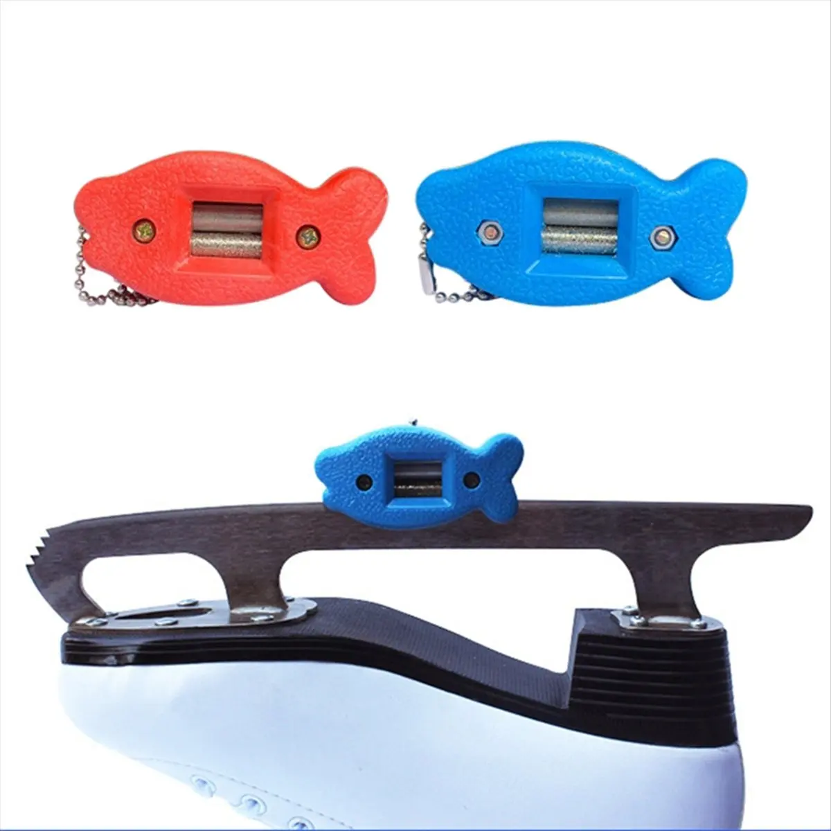 AT33 Ice Skate Double Side Sharpener Portable Hanging Ice Hockey Shoe Blades Sharpener Ice Skate Accessories-Red