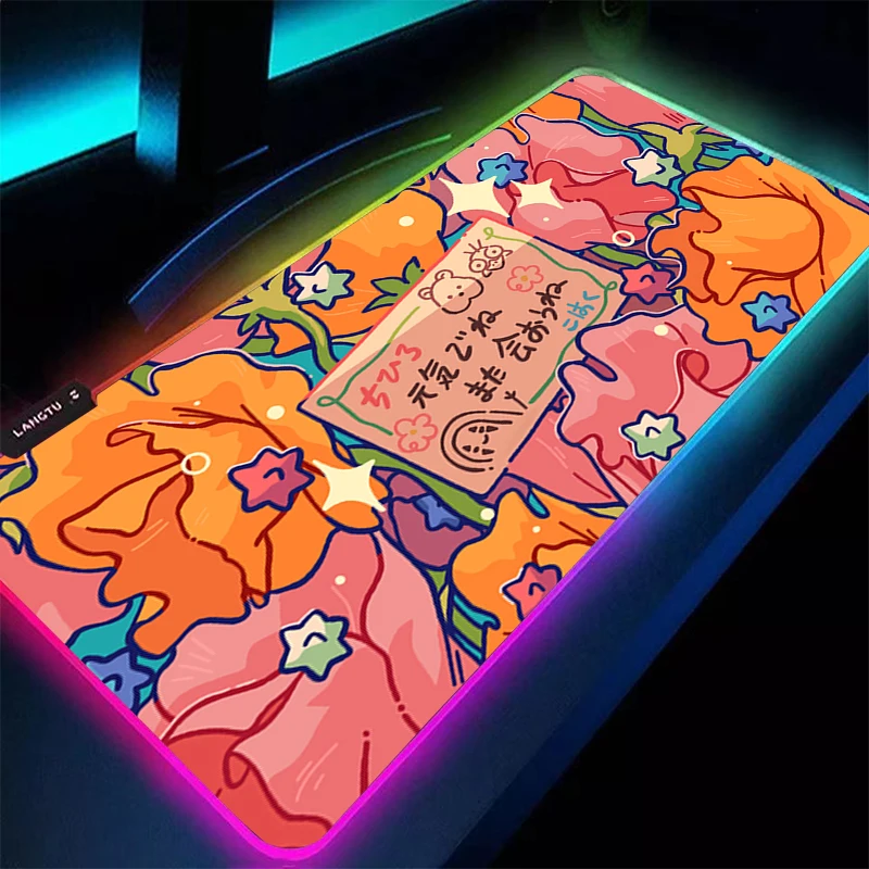 

Mouse Pad Gaming Accessories RGB Computer Gamer Extended Keyboard Pad LED Laptop Kawaii Desktop Mouse Mat Anime Flowers Mousepad
