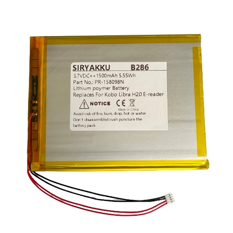 

New PR-158098N 3.7V 1500mAh 1ICP2/80/98 Battery For Kobo Liba H20 Electronic Reader Replacement Batteries