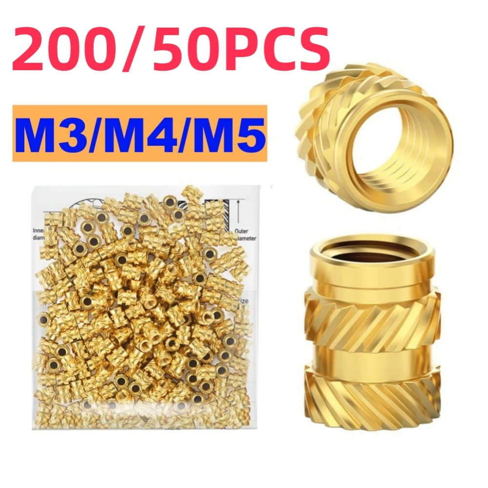200/50 PCS Heat Embedment Inserting Nuts M3 M4 M5 Threaded Knurled Brass Hot Melt Screw Nut For 3D Printer
