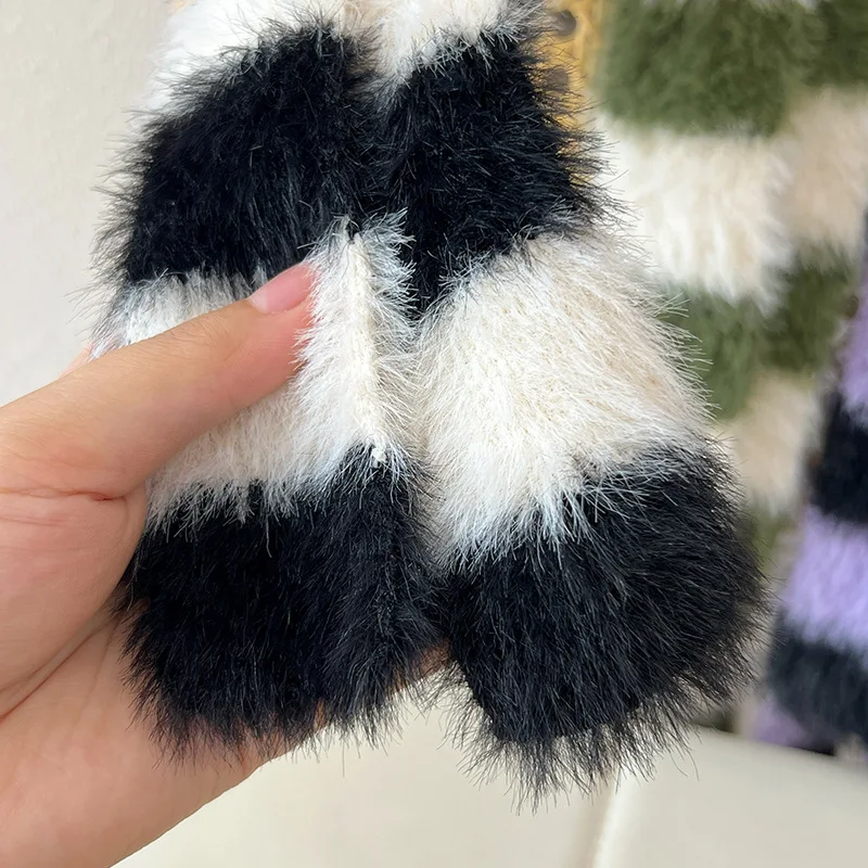 Y2K Fashion Striped Plush Scarf Women\'s Niche Design Sense Spice Girl Versatile Decoration Korean Version Narrow Small Scarf