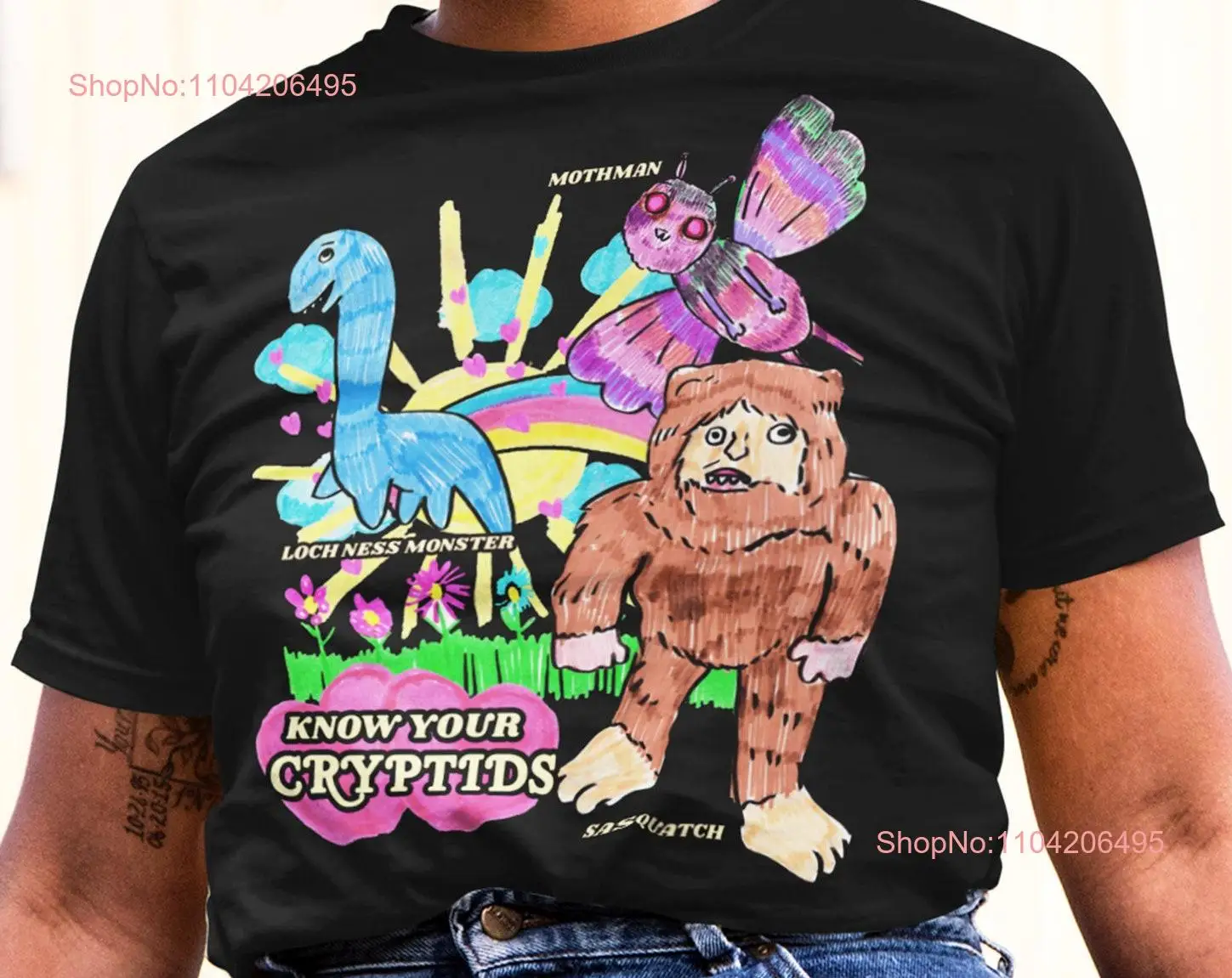 Know your cryptids loch ness monster shirt 80s vintage pastel retro kitsch child drawing long or short sleeves