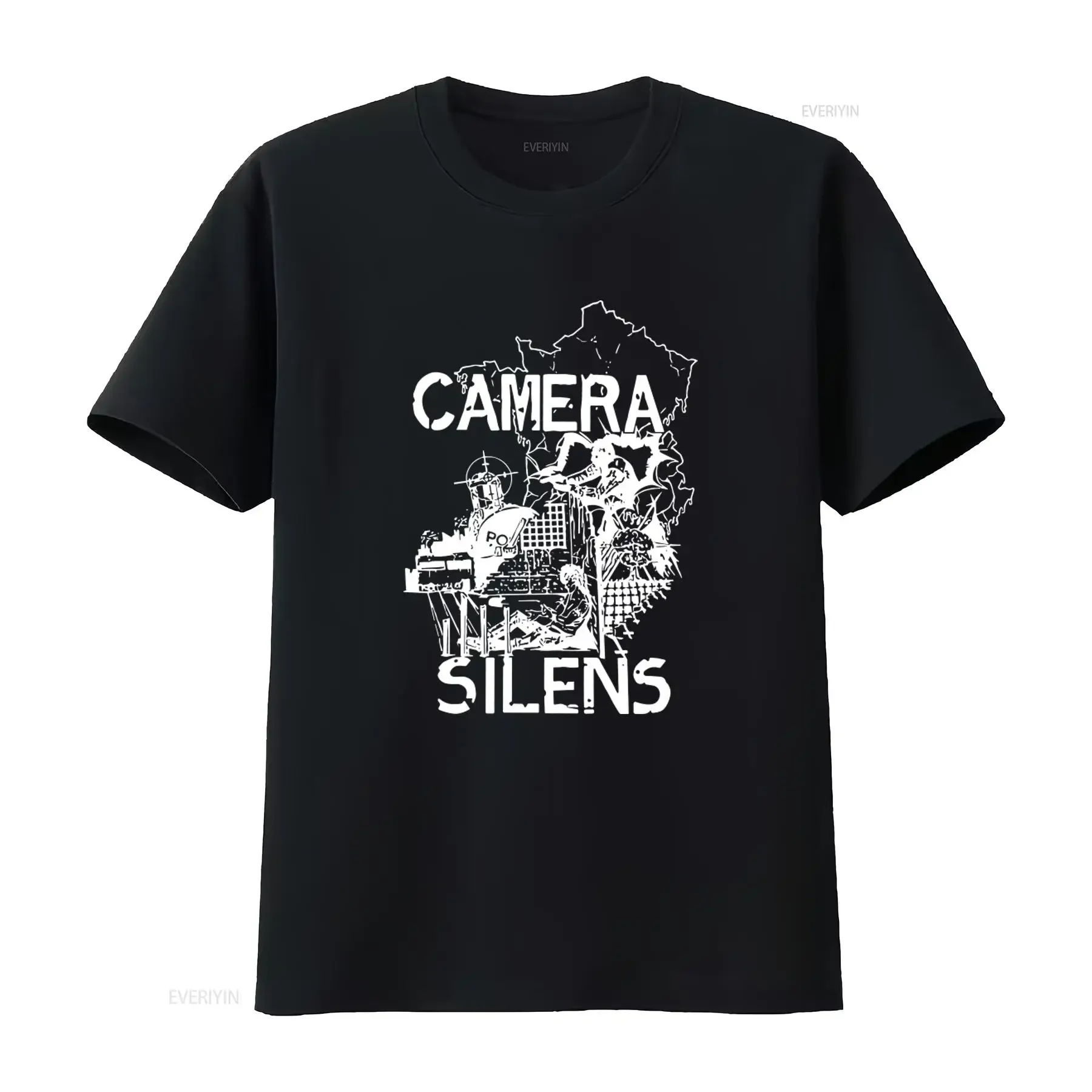 CAMERA SILENS Oi Punk Style T Shirt for Men Retro Urban Art Print vintage Washed Breathable homme graphic streetwear Slightly