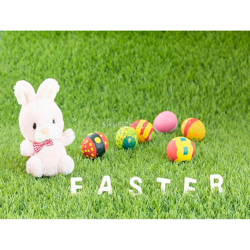 SHUOZHIKE Colorful Easter Scene Background Spring Eggs And The Cute Rabbits On The Grass Photography Backdrops Props FE-05