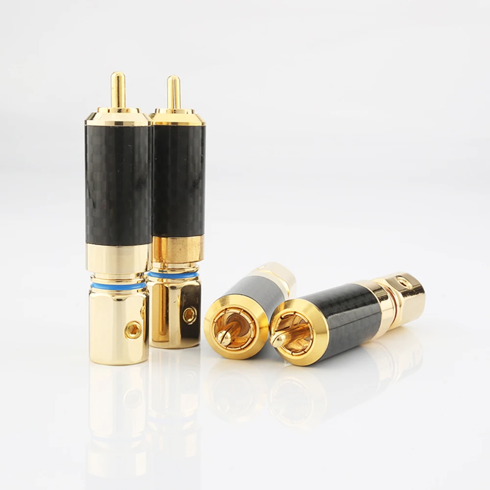 4 Miếng OEM Chất Lượng Cao Mạ Vàng Sợi Carbon RCA Đầu Cắm Vít Khóa RCA Cắm Âm Thanh
