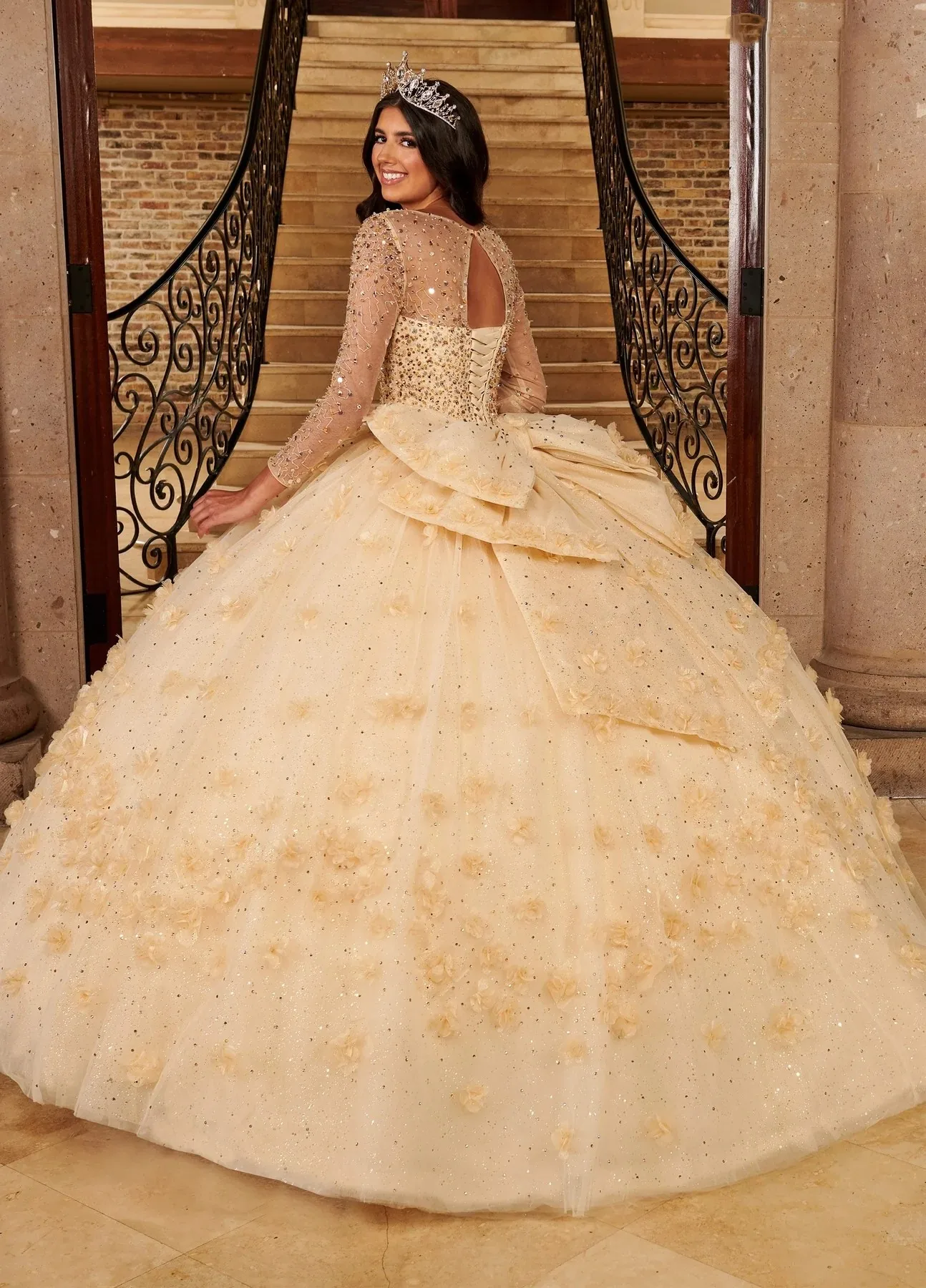 Vestidos de Quinceañera de Charro azul cielo, vestido de baile de manga larga, flores de tul con cuentas hinchadas, vestidos dulces de México 16, 15 años