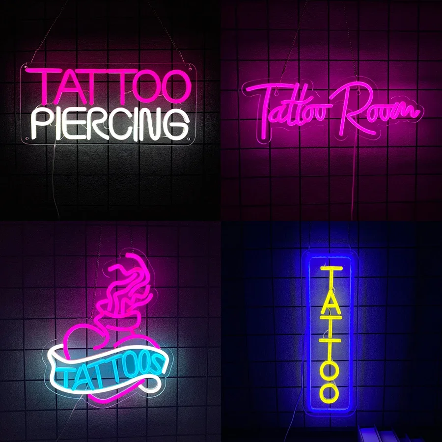 Letrero de neón para sala de tatuajes, luz LED de neón para decoración de pared, tienda de tatuajes, tienda de piercing, decoración de la cueva del hombre, regalo para amantes de los tatuajes