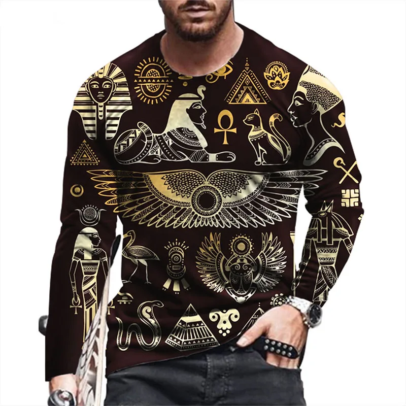 New Ancient Egyptian Pattern 3D Print T-Shirt Men Women Autumn Long Sleeve Casual Tshirts Oversized O-Neck Tees Top Kid Clothing