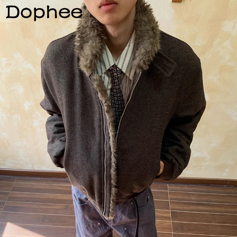 معاطف رجالية لخريف وشتاء 2025 على الطراز الأمريكي الجديد سترات راقية دافئة للأدوات سترات رجالية أنيقة بياقة من الفرو الصناعي سترات #1