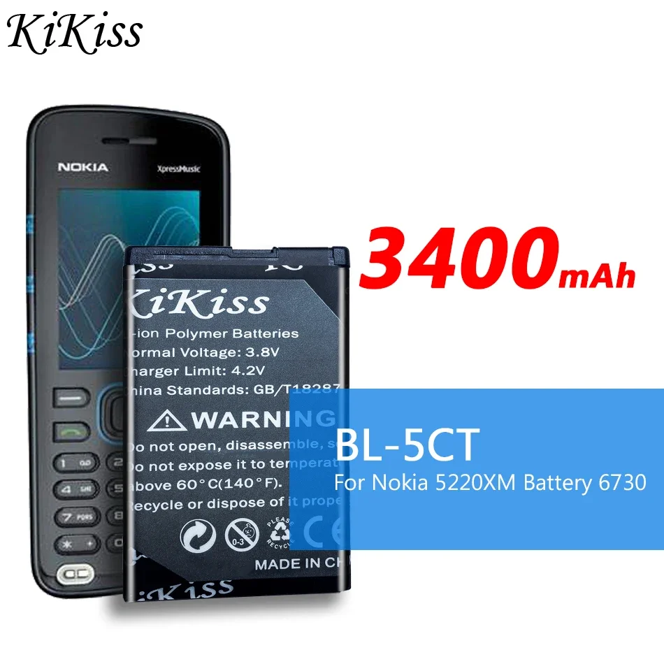 3400mAh BL-5CT BL5CT BL 5CT Replacement Lithium Battery For Nokia 3720 5220 5220XM 6730 6330 6303i C5-02 C3-01 C5-00