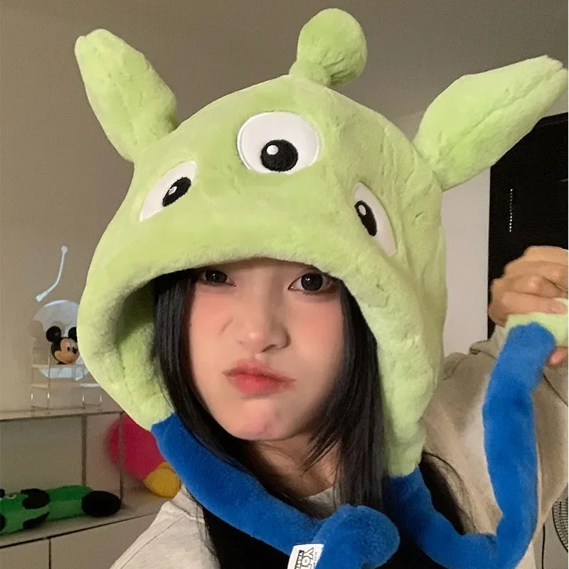 

New Disney Toy Story Alien Anime Cartoon Plush Hat Creative Funny Personalized Windproof Ear Protection Warm Pullover Hat Gift